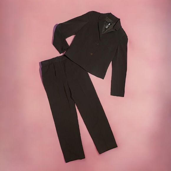 g Pant Suit Dark Brown Short Single Breasted Jacket Sz 4 Petite - Picture 3 of 9